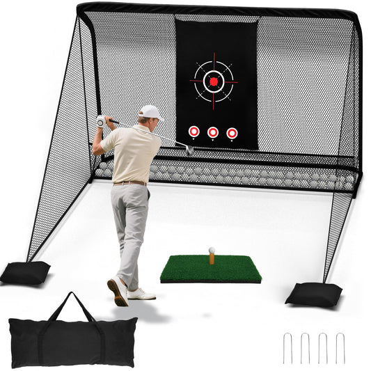 10x7ft Golf Hitting Practice Net for Real Golf Balls, Heavy Duty Driving Training Cage with Reinforced 7-Layer Mesh & Mat, Portable Backyard Net for Indoor Outdoor to Improve Your Swing