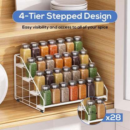 Spice Rack Organizer for Cabinet, 4 Tiered Spice Rack Organizer, Tiered Adjustable Spice Shelf for Kitchen Countertop Pantry Organization (Bright Black)