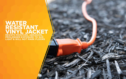 Southwire Woods 50ft Outdoor Extension Cord – Bright Orange, 16/2 Two-Prong – Durable SJTW Jacket for Landscaping & Light-Duty Power – Molded Plug