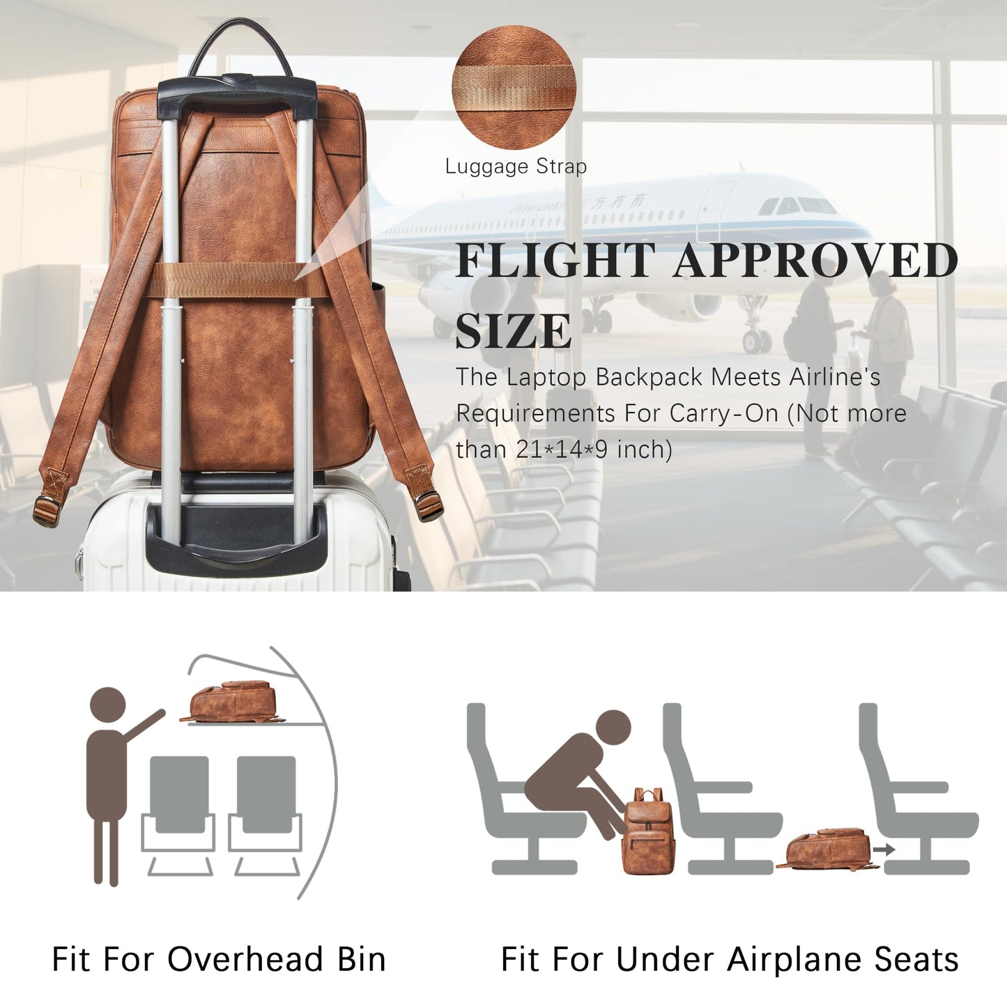 tiamyi leather travel backpack for men and women, flap top laptop backpack fits 17.0 inch computer with luggage strap and separate padded compartment, brown