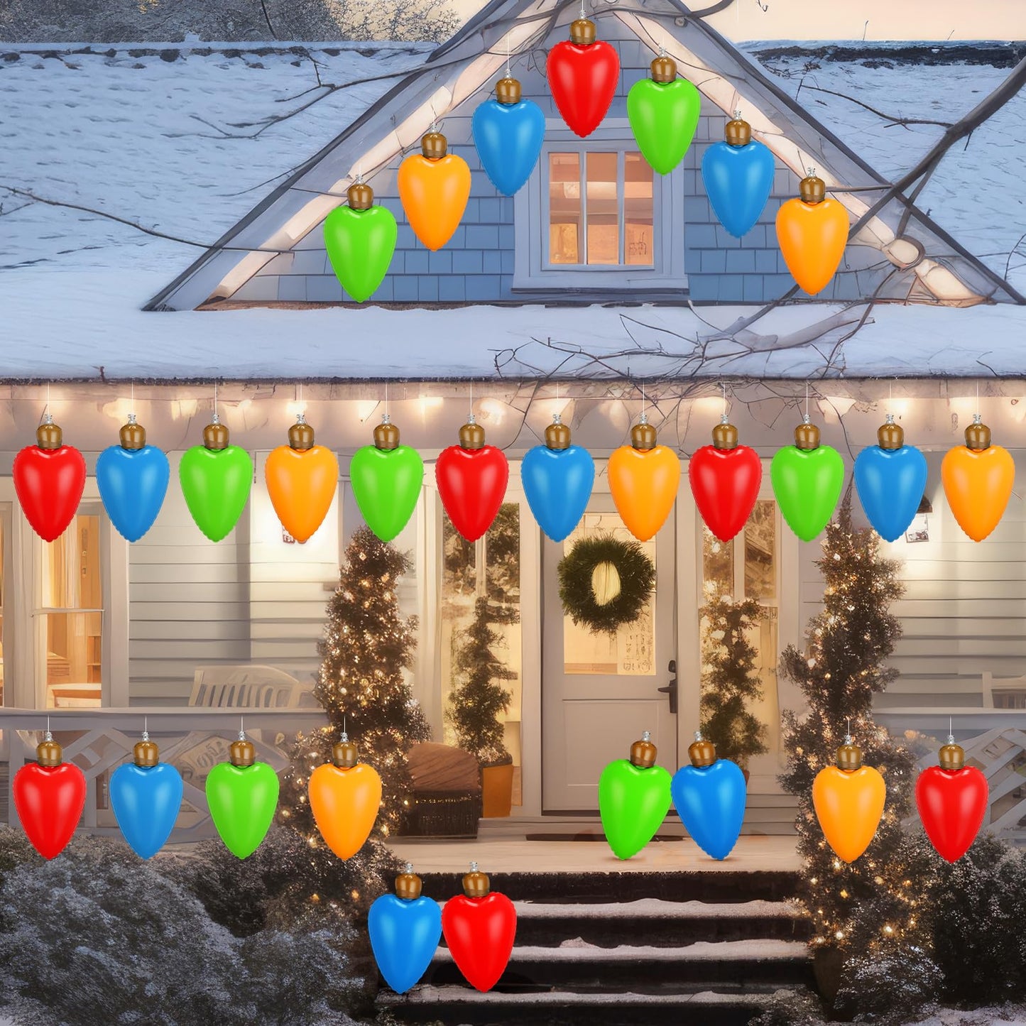 Vertintong 24 Pcs 10 Inch Inflatable Christmas Light Bulbs Ornaments Inflatable Christmas Ball Decorations Xmas Large Blow up Light Bulb Outdoor Indoor for Yard Lawn Tree Hanging Porch Garden Home