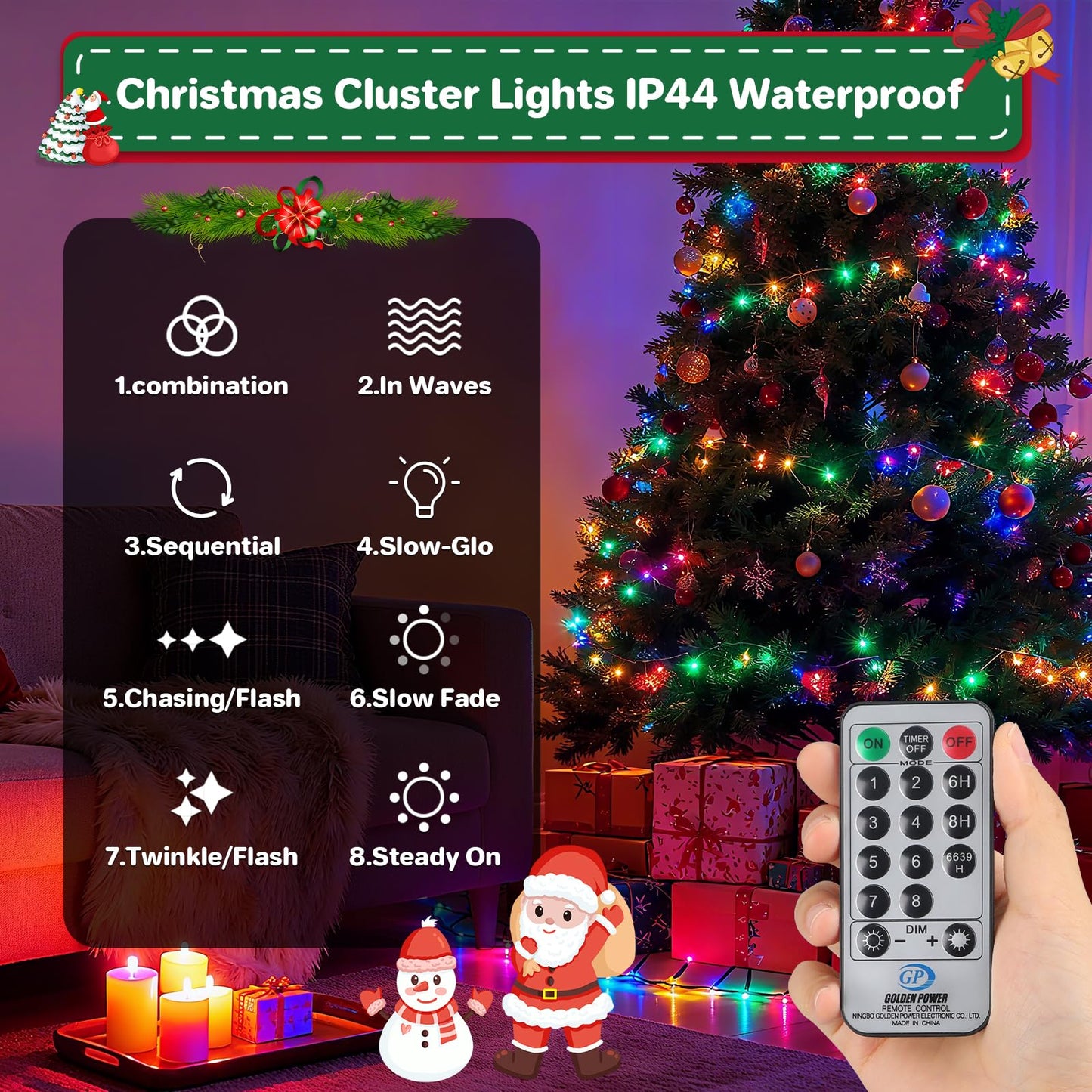Christmas Cluster Lights Plug-in -52FT 800 LED Firecrackers String Lights,8 Modes Timer Waterproof Twinkle Fairy Lights for Christmas Tree Garland Party(Multicolor)