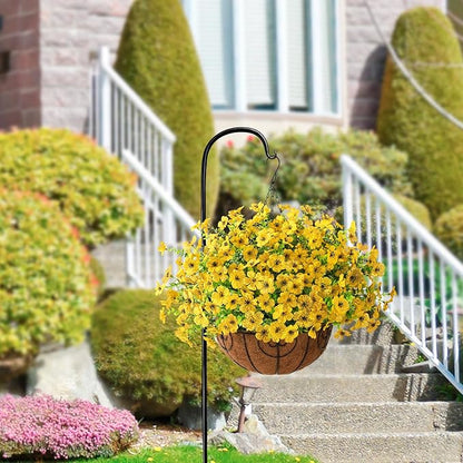 Artificial Faux Hanging Plants Flowers Basket for Fall Outdoor Decoration, Fake Silk Daisy in Planter Realistic UV Resistant Look Real for Porch Home Patio Balcony Yard(Yellow)