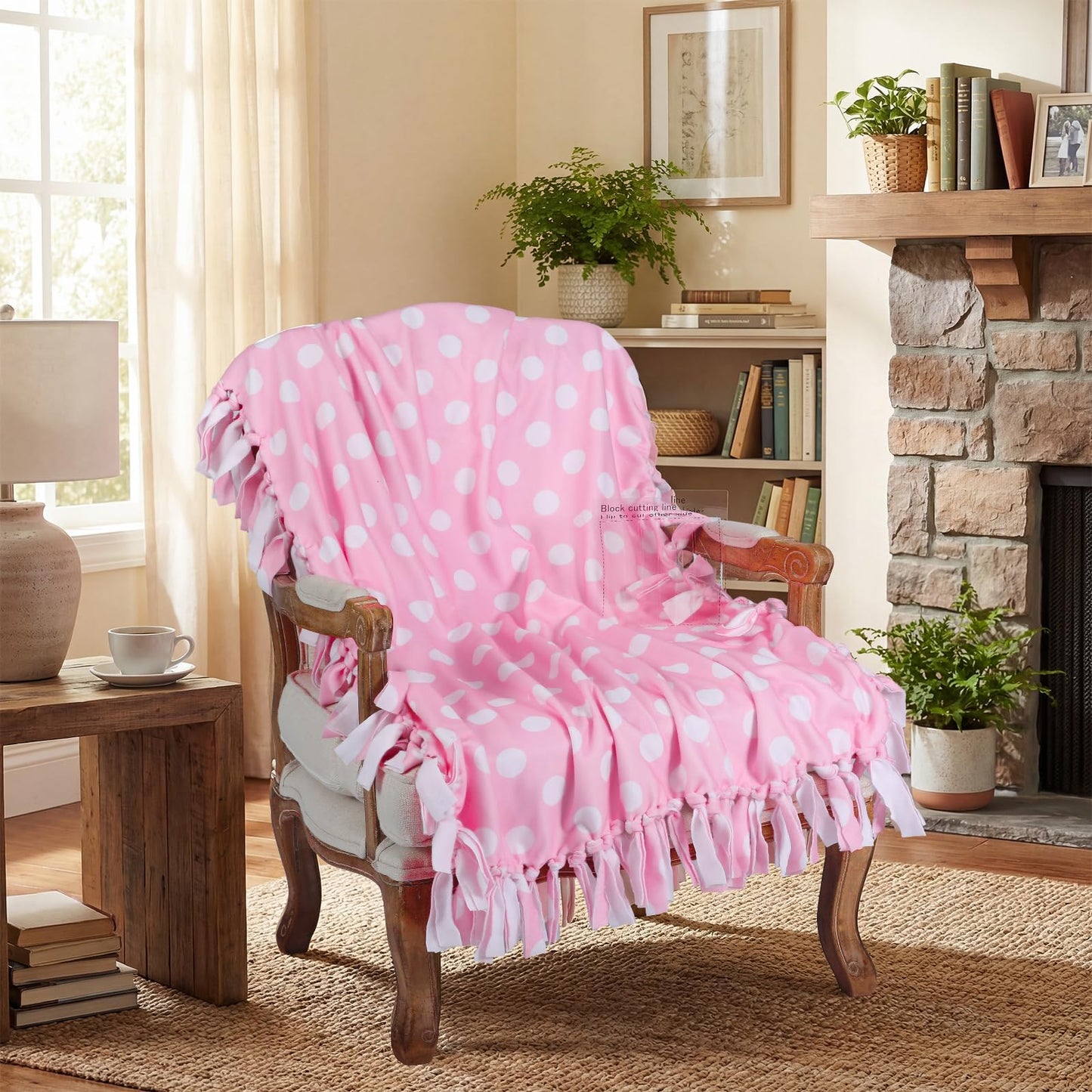 Hahafelt 3 Pcs DIY Tie Blankets Fleece Kit - No Sew Blanket Kit Includes 50x60 Inch No Sew Fleece Fabric and Ruler Template DIY Throw Making for Bed Couch(Pink Polka Dot)
