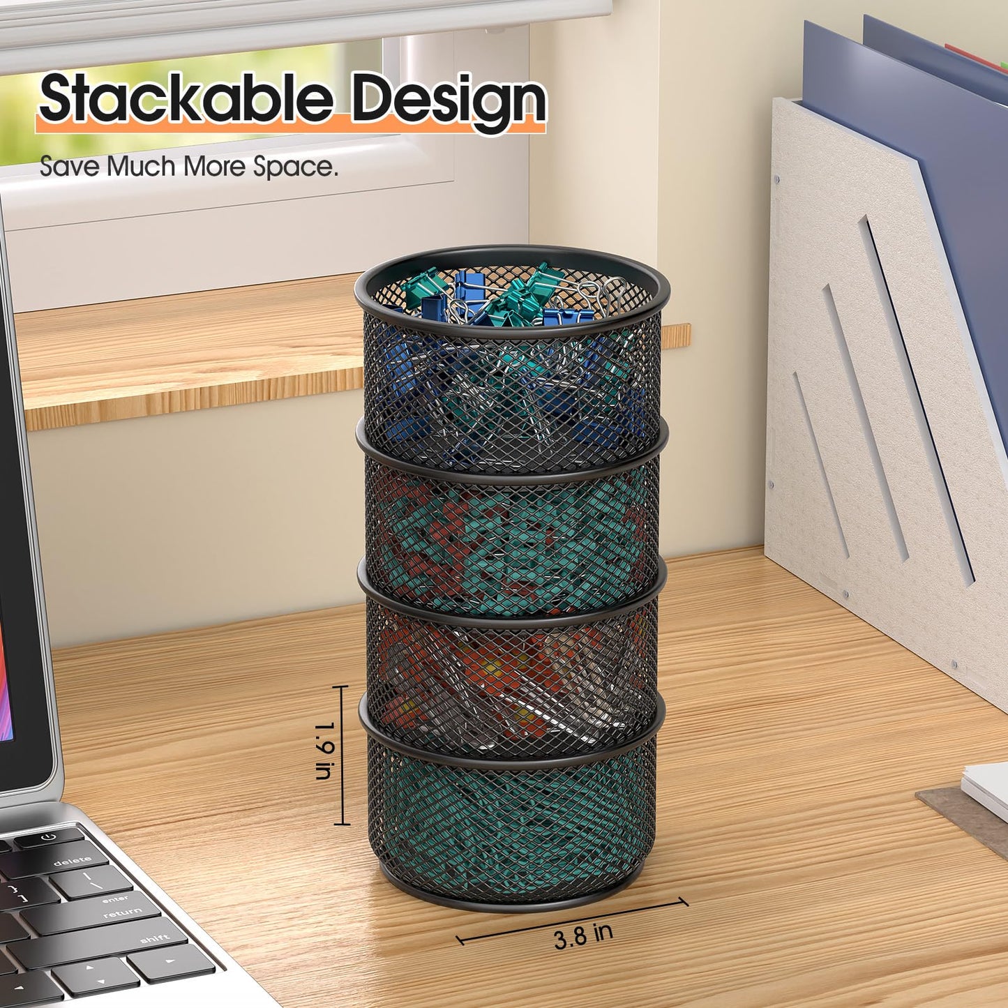 MaxGear Paper Clip Holder, Stackable PaperClip Organizer for Desk, 4 Pack Metal Mesh Paper Clip Holders with Non-Slip EVA Pad, Desk dispensers for Office Binder Box, Black