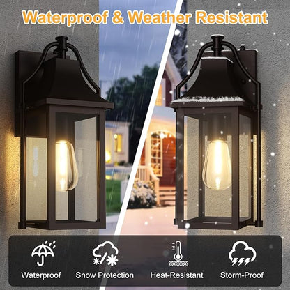 Dusk to Dawn Outdoor Wall Light, Waterproof Wall Sconces, Exterior Wall Mount Lantern Sconce with Glass, Oil Rubbed Bronze Patio Lanterns for House Garage Front Door, 14.8in, 1 Pcak