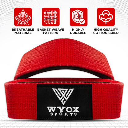 WYOX Figure 8 Weight Lifting Straps for Weightlifting Heavy Duty Deadlifting Workout Straps | Wrist Wraps Gym Equipment Gear Men Women PAIR (Red, Standard)