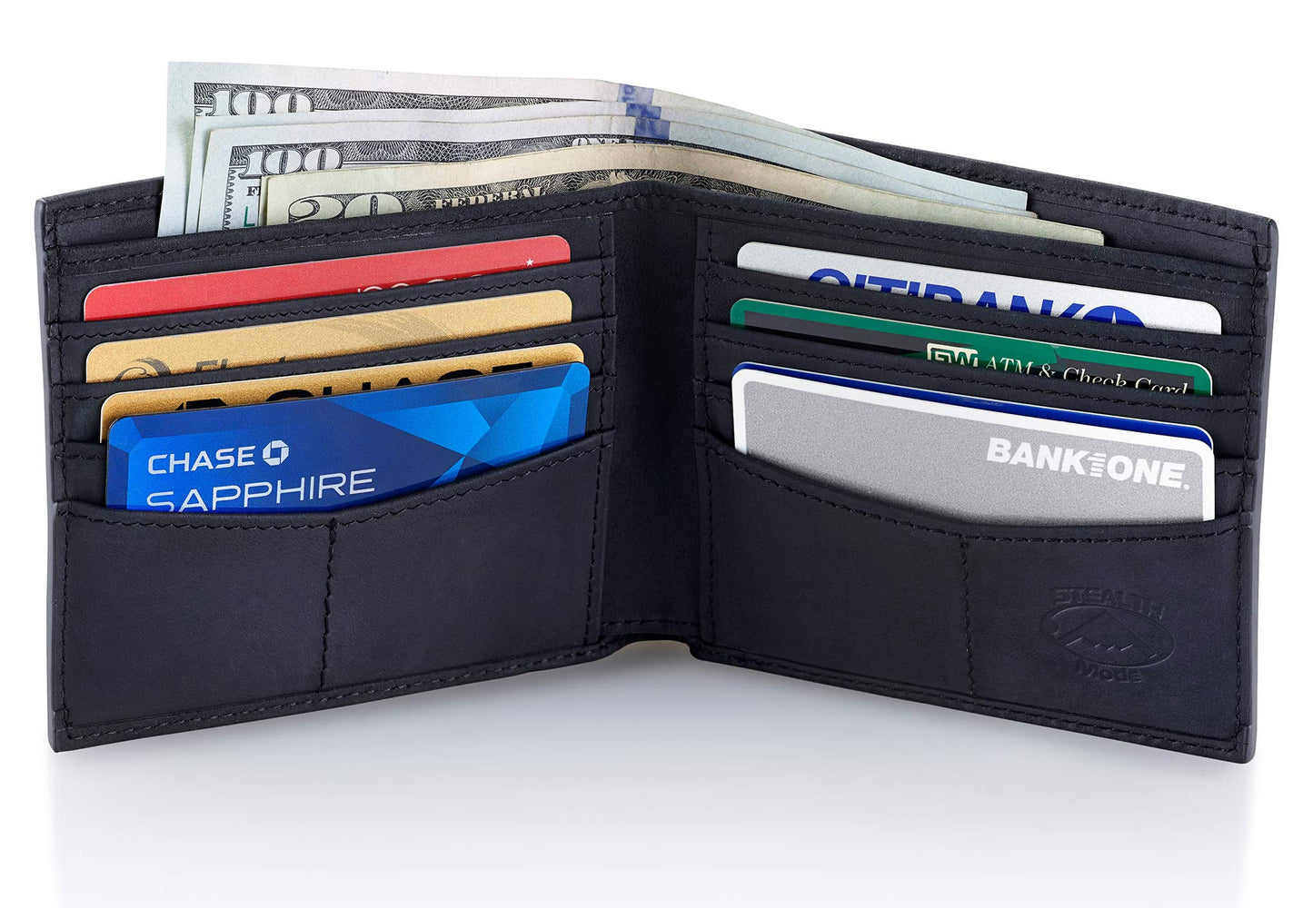 Stealth Mode RFID Wallet for Men - Genuine Napa Leather Bifold Mens Wallet with 8 Card Slots & Divided Billfold - Elegant Gift Box Packaging, RFID Blocking Technology