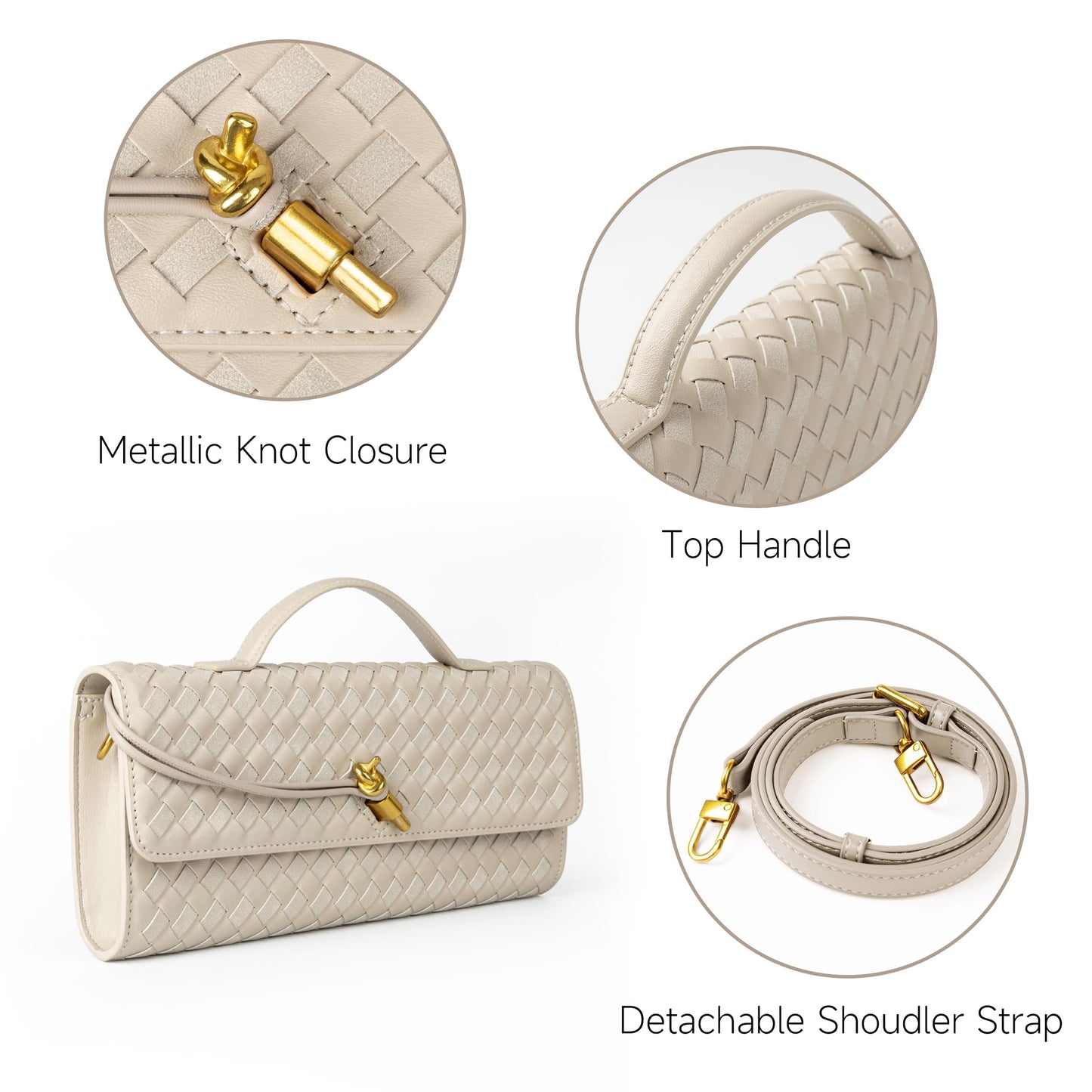 Joryin Woven Purse For Women Evening Clutch Woven Leather Handbags Crossbody Bag Suede Purse Formal Evening Bag, Seashell Beige