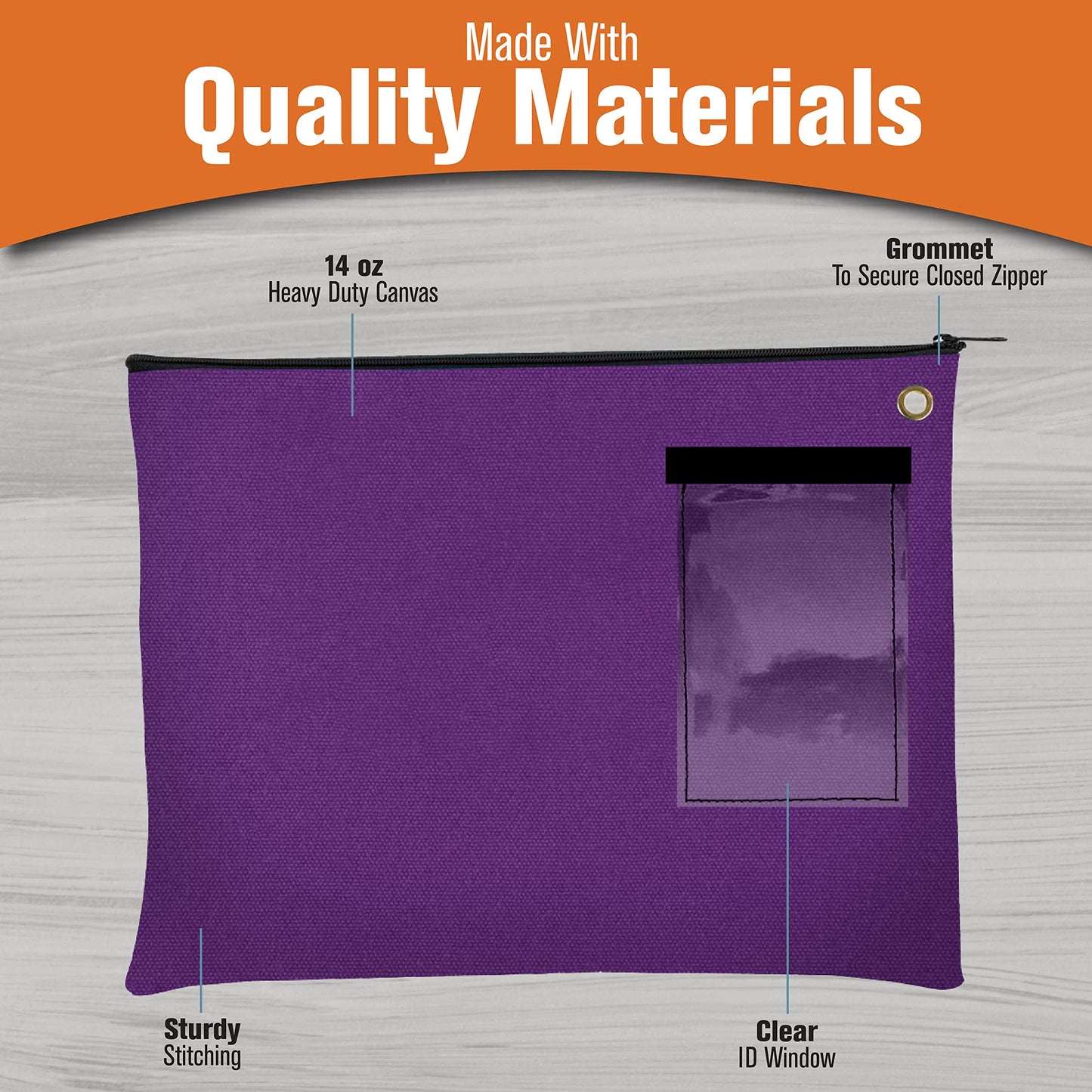 BankSupplies 14 oz Canvas Interoffice Mailer 14W x 11H Purple Transit Bag with Zipper and Grommet