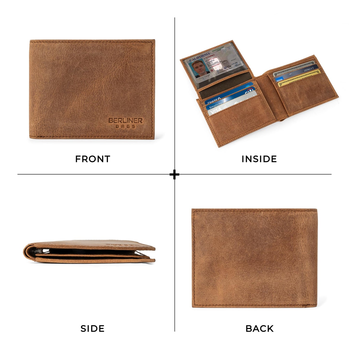 BERLINER BAGS Premium Genuine Leather Mens Wallet Peter – Slim Front Pocket Bifold Wallet for Men, Minimalist Design, RFID Blocking, Holds 8 Cards, ID Window, Gift Box - Brown