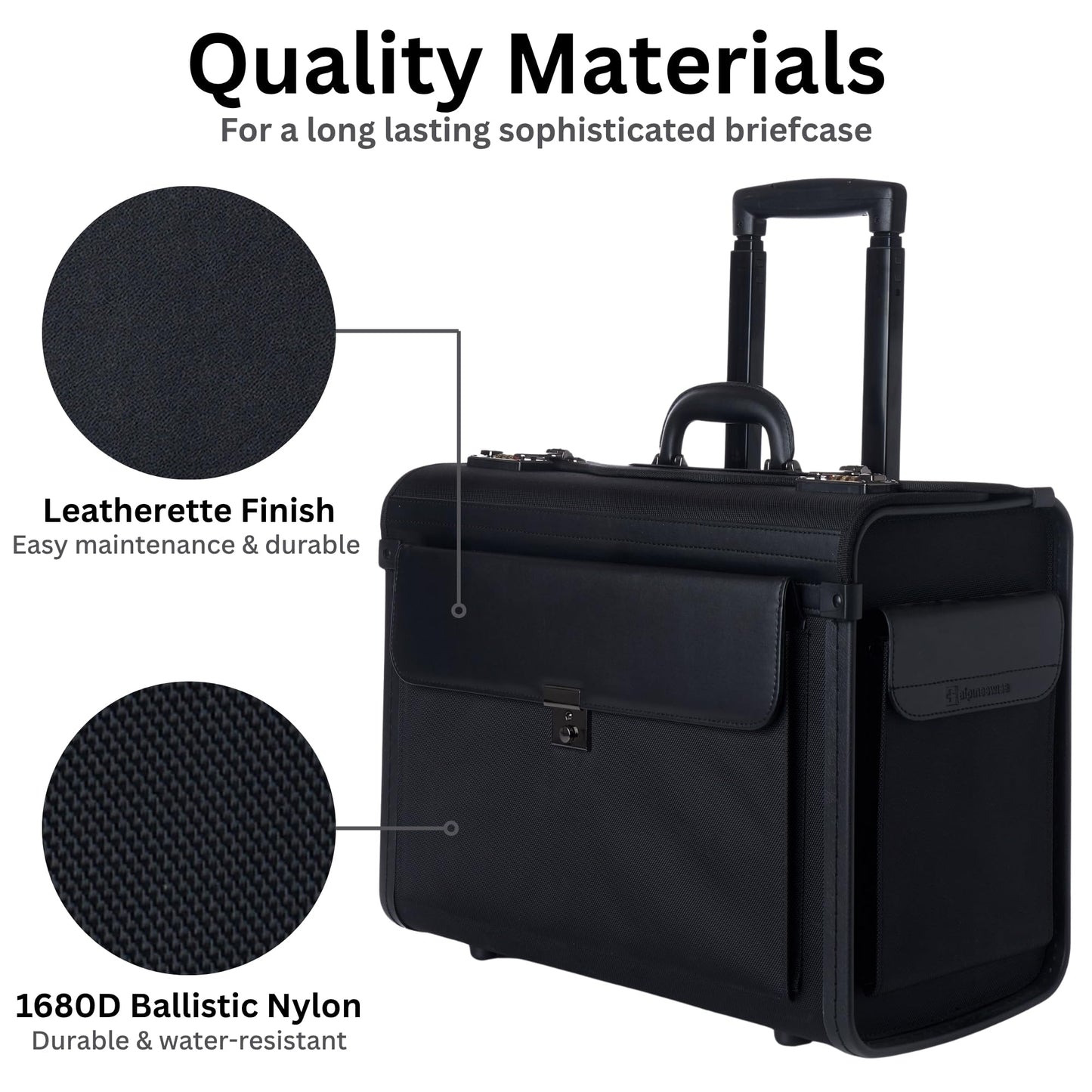 Alpine Swiss Rolling 17" Laptop Briefcase on Wheels Attache Lawyers Case Legal Size Black