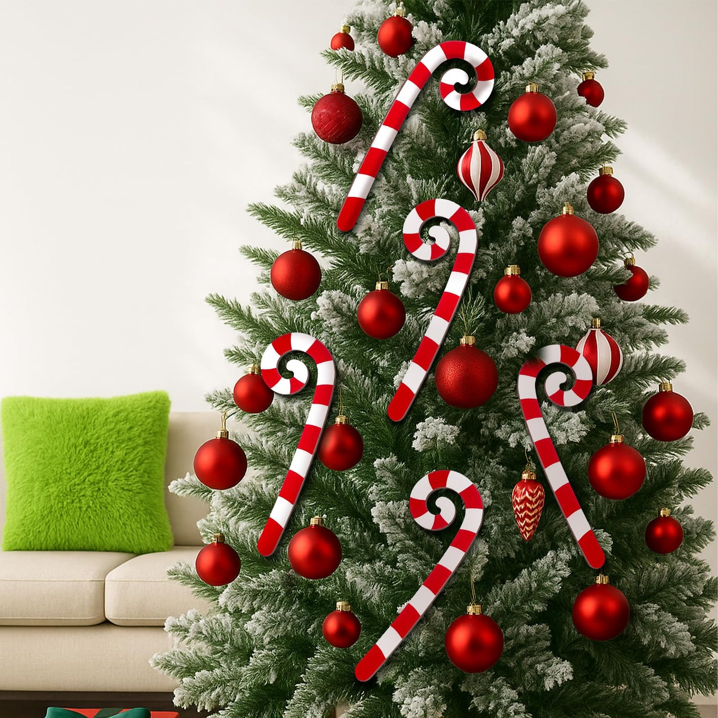 Yalikop 4 Pcs Large Christmas Candy Canes Decoration 15.75'' Wooden Red and White Peppermint Ornaments Lollipop Candy Cane Ornaments for Christmas Tree Xmas Crafts Party Decor (Classic)