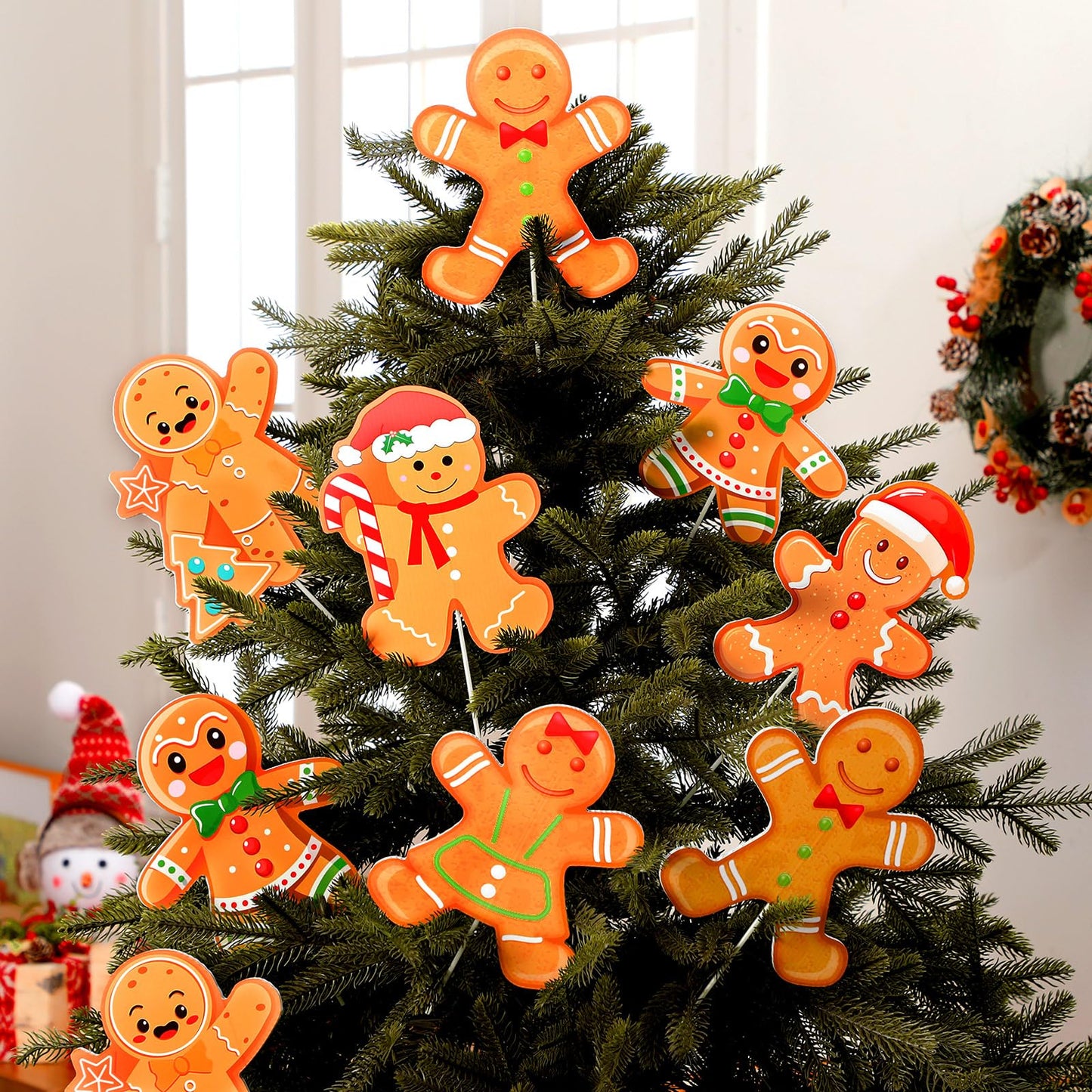 VioraWhite 18 Pcs Christmas Tree Decorations 7.87 Inch Extra Large Gingerbread Man Picks Christmas Gingerbread Man Tree Topper Ornaments for Xmas Winter Home Office Party Vase Decorations