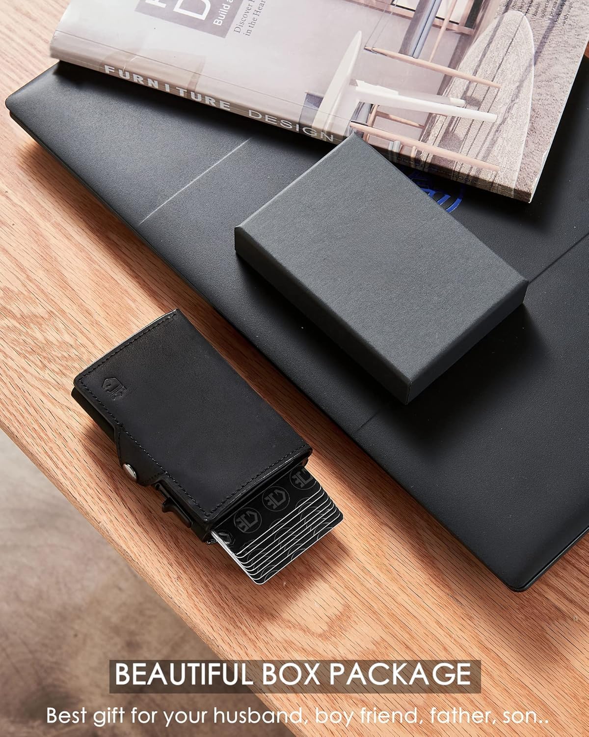 Plinvo Men's Slim Genuine Leather Wallet, RFID Protected with Airtag Holder and Minimalist Design (Black)