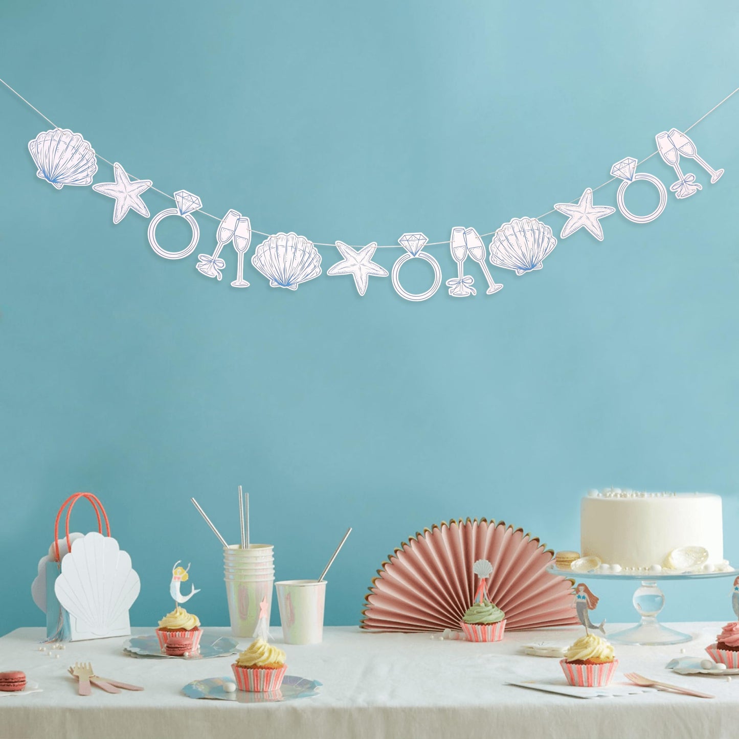 Last Toast On The Coast Banner - Coastal Bachelorette Decor,Seashell Garland Blue Bridal Shower Beach Party Banner,Seashells And Wedding Bells Garland (banner-1)