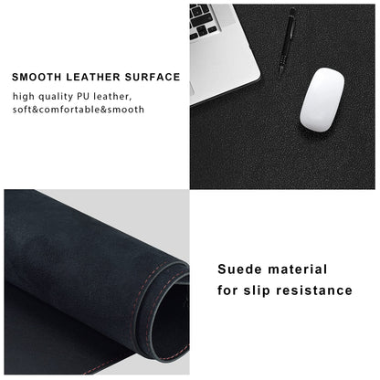 ZORESYN PU Leather Desk Mat Waterproof Anti-Oil Dining Table mat - 170x50cm - Non-Slip Mouse Pad, Large Desk Pad with Suede Base,Stitched Edges Computer Desk Mat for Gamer, Office & Home | Black
