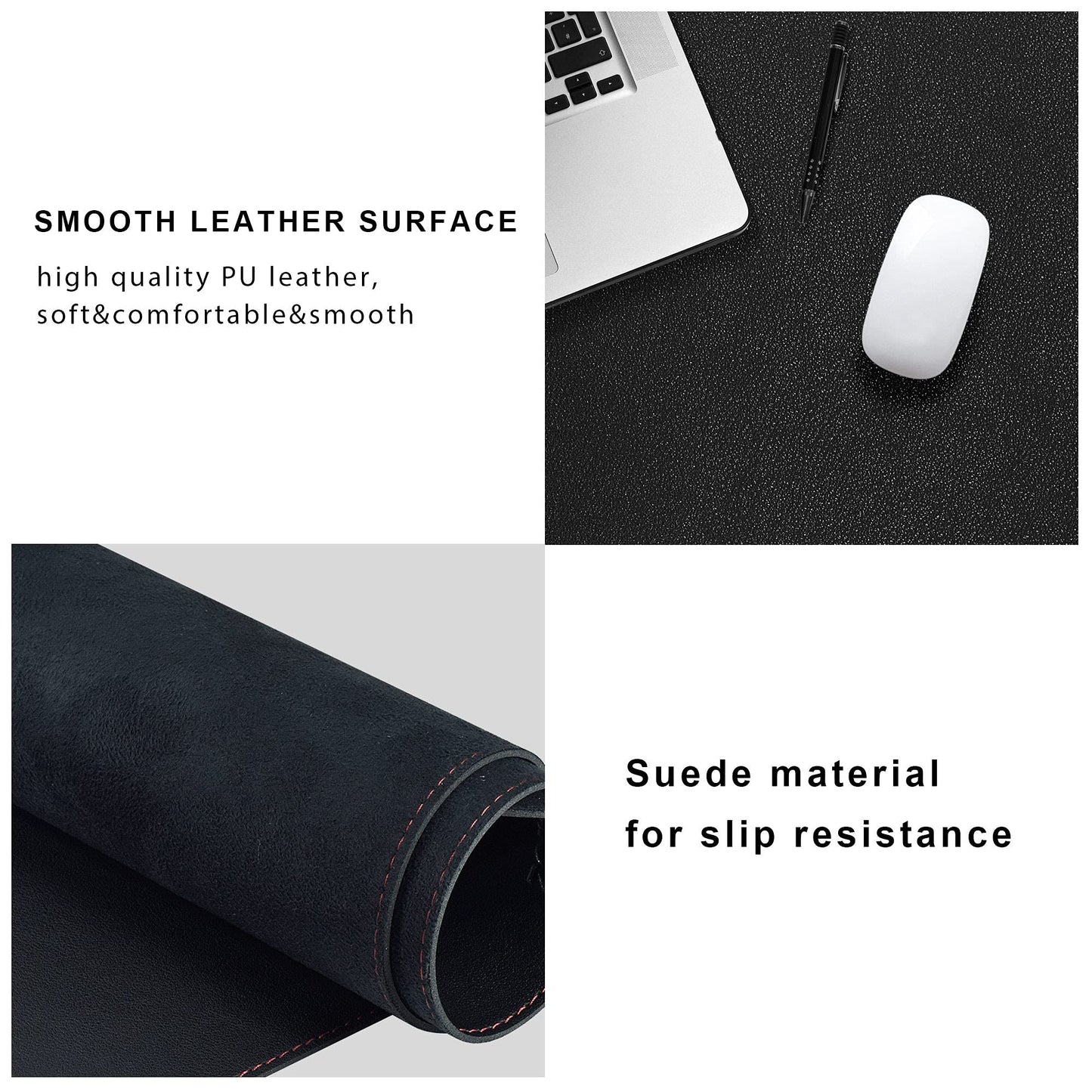 ZORESYN Leather Desk Mat 31.5 x 23.6 Inch (Black) - Extended Widen Mouse Pad, Waterproof Faux Leather Desk Pad with Non-Slip Base for Office & Home