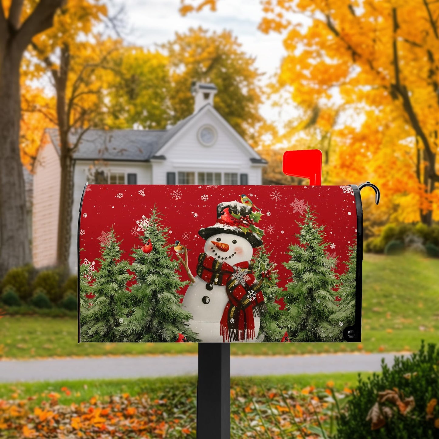 VentuCoven Christmas Snowman Mailbox Covers Winter Red Snowman Magnetic Mailbox Covers Xmas Tree Mail Box Wraps Standard Size 21x18 inch Home Decor Outdoor Yard Decoration for Garden