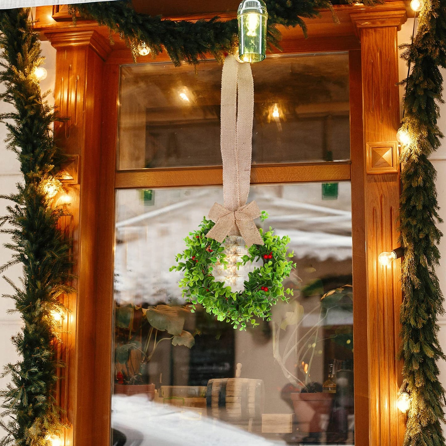 Canlierr 6 Pcs Christmas Kitchen Cabinet Wreaths with Ribbon Small Mini Christmas Wreath for Window Door Chair Wall Xmas Decoration(Rustic)