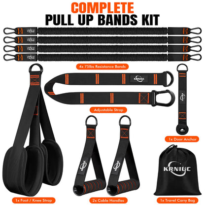 KRNIUC Pull Up Assistance Bands, Resistance Bands with Handles, Heavy Duty Pull Up Bands for Home Gym, Height Adjustable Chin Up Bar Assist Bands for Arm, Back, Strength Training Workout Equipment