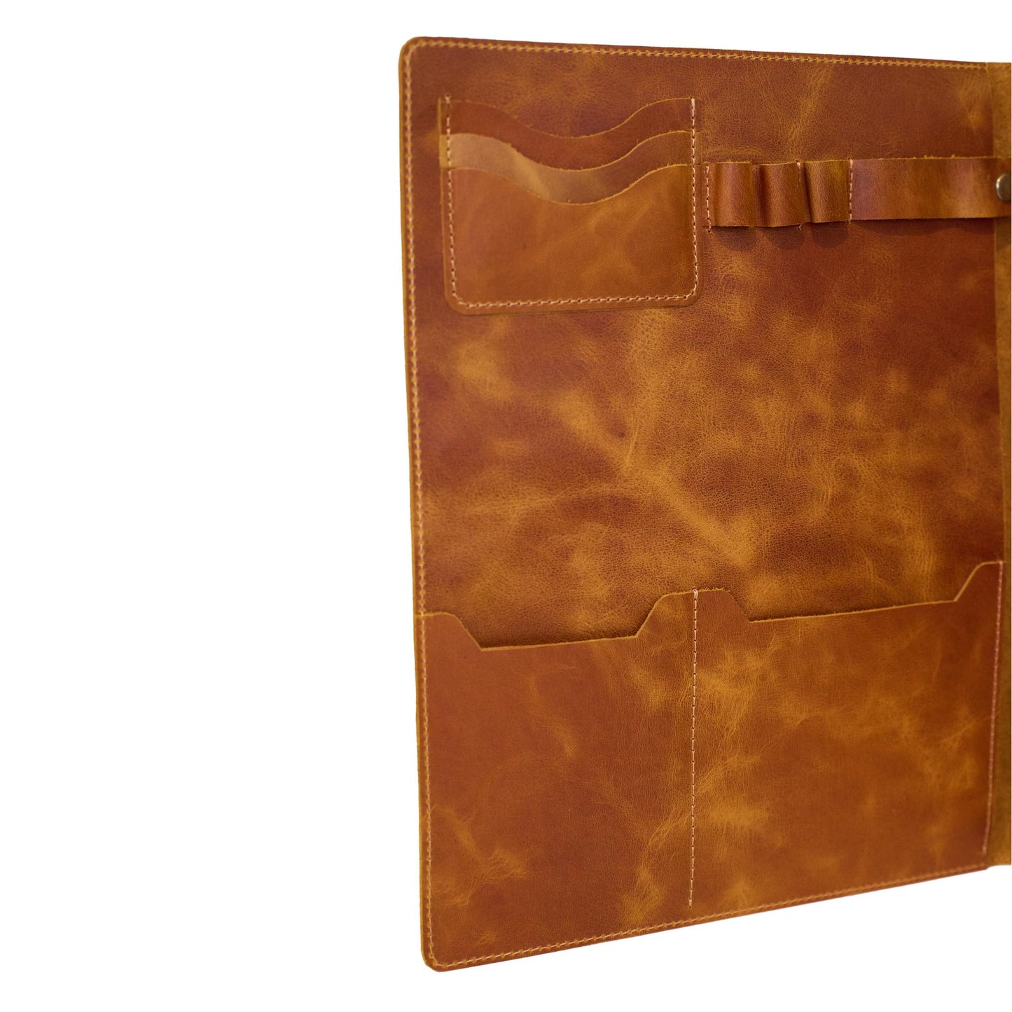 Leather Portfolio Folder - Genuine Leather Document Organizer with Multiple Pockets and Pen Holder – Business Padfolio for A4 Letter Size Papers, Professional Resume or Meeting Use (Whiskey)