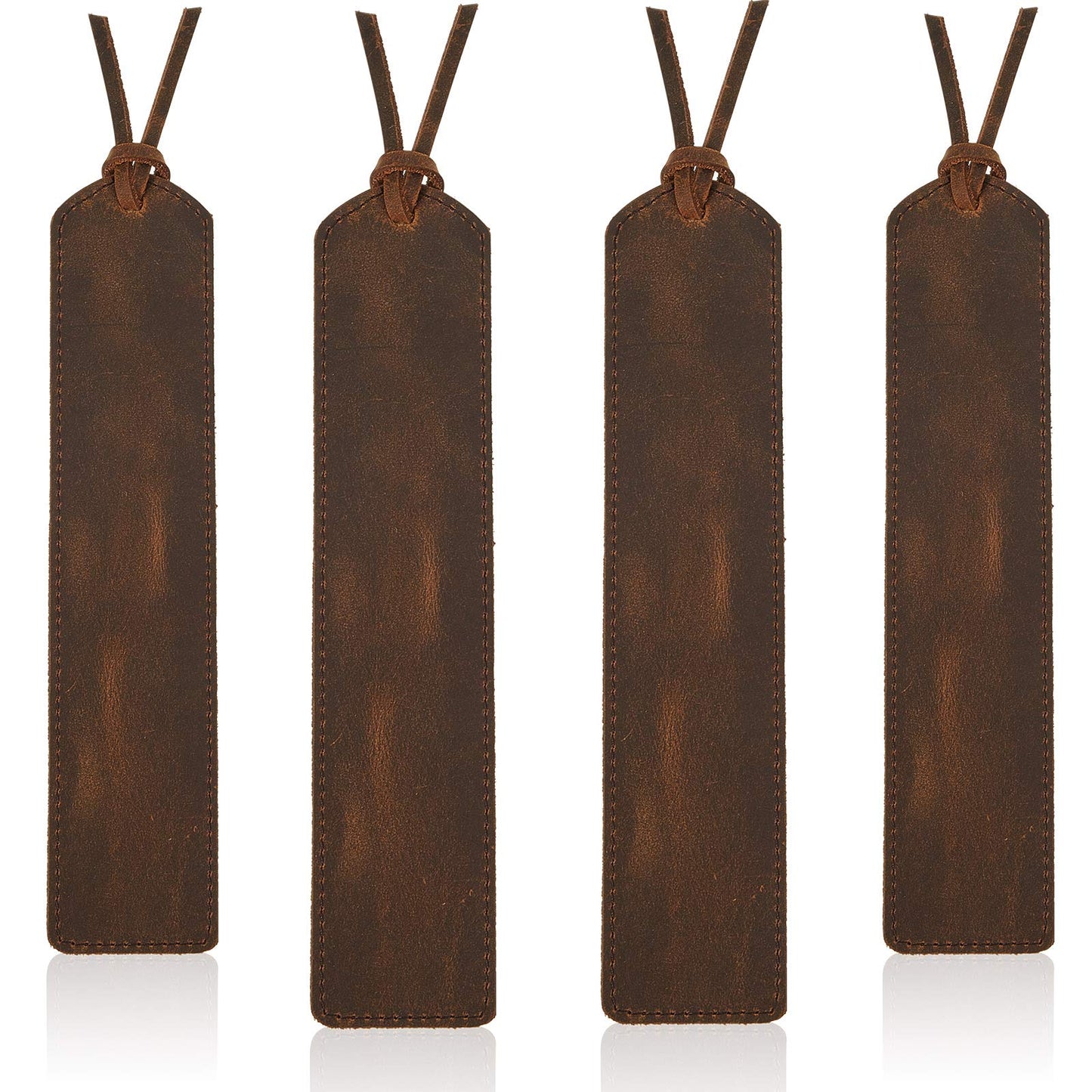 Outus 4 Pcs Father's Day Leather Bookmark, Classic Stitched Bookmarks with Tassel, Handmade Stitched Page Markers for Father Men Women Kid Teacher Student School Office Writer Christmas Friend Book