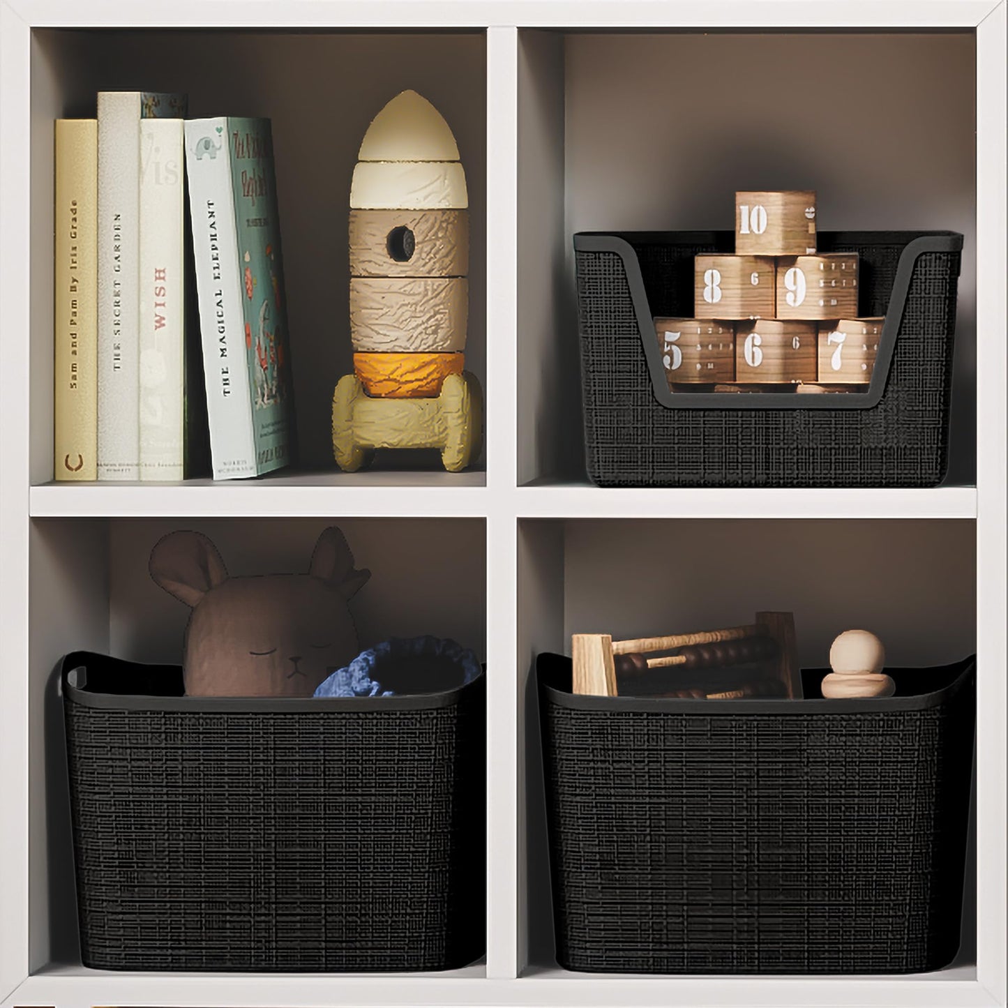 Curver Set of 2 XL 30.5L Jute Decorative Plastic Organization and Storage Baskets - Perfect Bins for Home Office, Closet Shelves, Kitchen Pantry and All Bedroom Essentials, Black