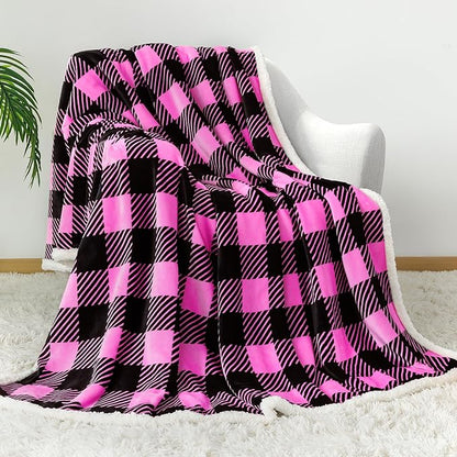 Touchat Sherpa Plaid Twin Blanket 60" X 70", Fuzzy Fluffy Soft Cozy Throw Blanket, Twin Size Plush Fleece Flannel Plush Microfiber Blanket for Couch Bed Sofa (Rosepink)