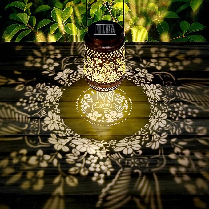 Solar Outdoor Hanging Lanterns,Hummingbird/Dragonfly Decor Lantern,Waterproof Metal Decorative Garden Light for Patio Yard Lawn Backyard Front Porch,Gifts for Women Mom Grandma (Hummingbird)