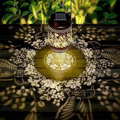 Solar Outdoor Hanging Lanterns,Hummingbird/Dragonfly Decor Lantern,Waterproof Metal Decorative Garden Light for Patio Yard Lawn Backyard Front Porch,Gifts for Women Mom Grandma (Hummingbird)