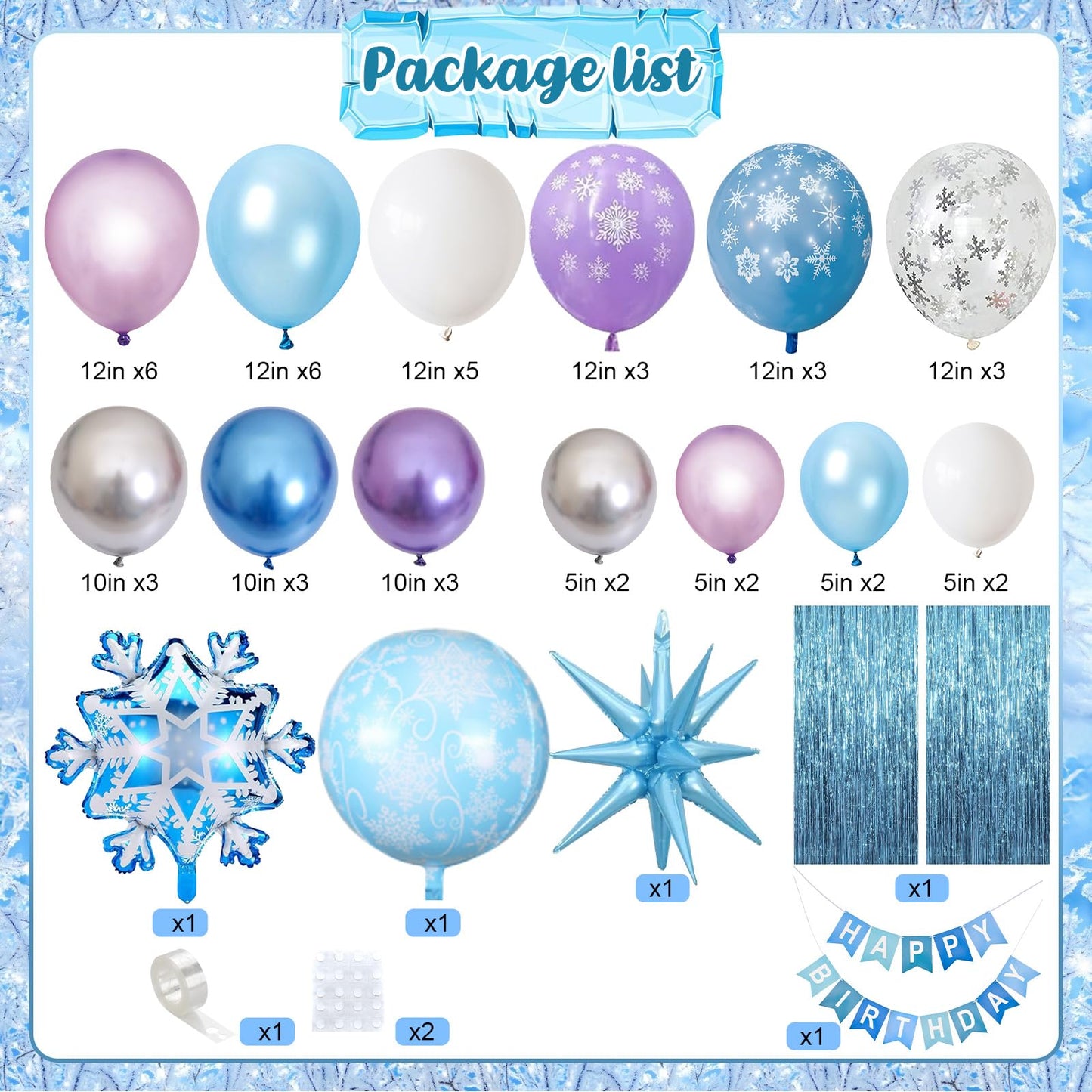 Winter Snow Birthday Party Decorations, 4D Snowflake Winter Wonderlan Balloon Garland Arch Kit Blue Purple Silver Balloons for Princess Baby Its Cold Outside Onderland Birthday Party Decoration