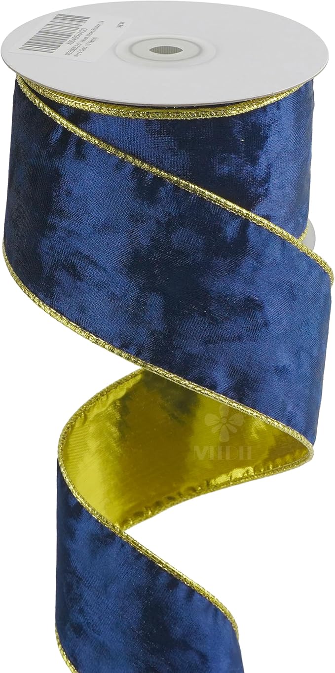 MEEDEE Navy Blue and Gold Velvet Ribbon 2.5 inch Thick Velvet Wired Edge 10 Yards Spool Two Tone Ribbon for Christmas Tree, Gift Wrapping, Wreaths, Bows, Swags, Crafts Supply