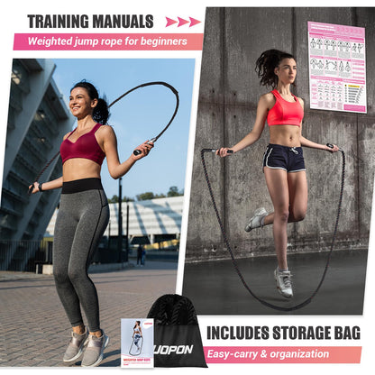 Weighted Jump Rope for Women, Heavy Skipping Rope for Exercise with Training Poster, 9.2FT Weight Fitness Jump Rope for Improve Strength, Building Muscle & Total Body Workout Equipment