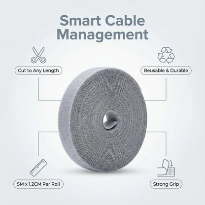 Cable Ties Adjustable and Reusable, 5M x 1.2CM Self-Gripping Hook and Loop Wire Organizer, Cord Management Kit for Home Office Computer Data Cables(Gray)