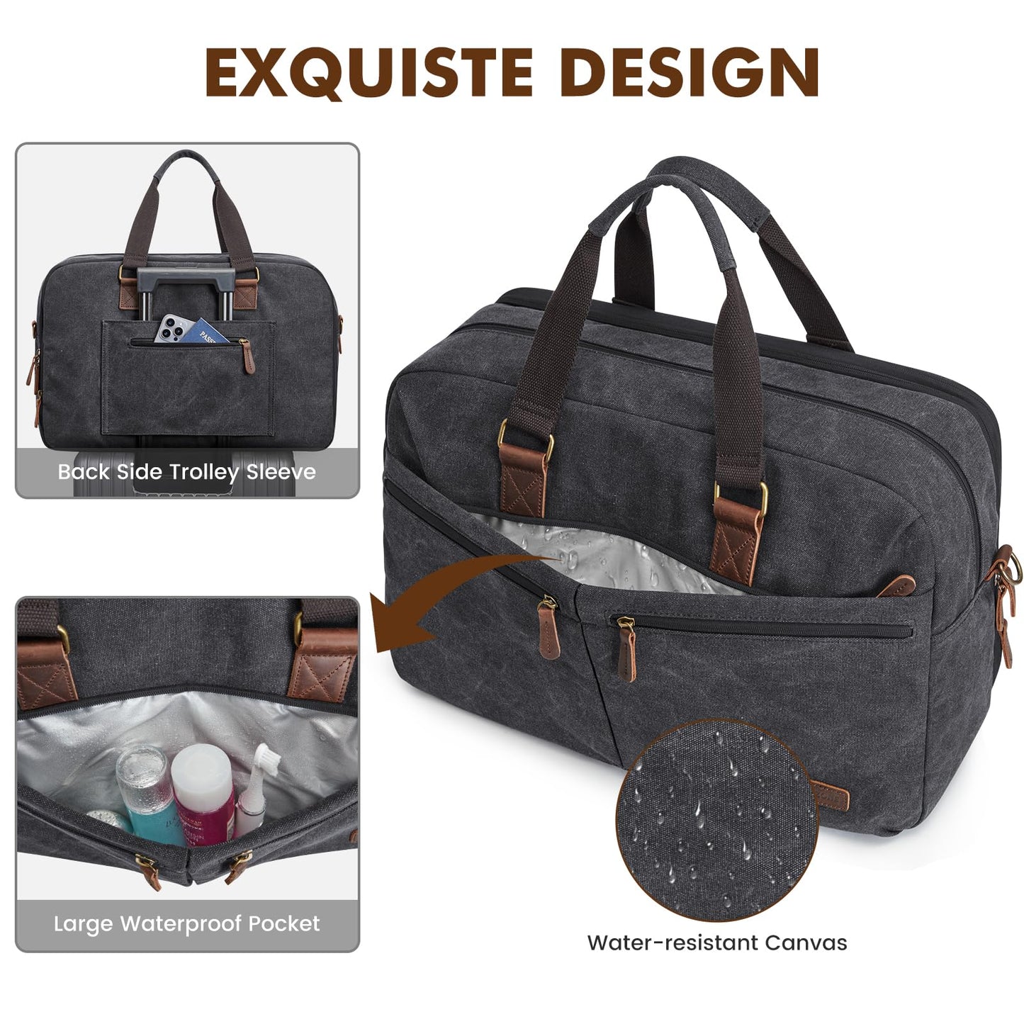 S-ZONE Expandable Duffle Bag for Travel 33L 50L Canvas Weekender Overnight Bags Men Women