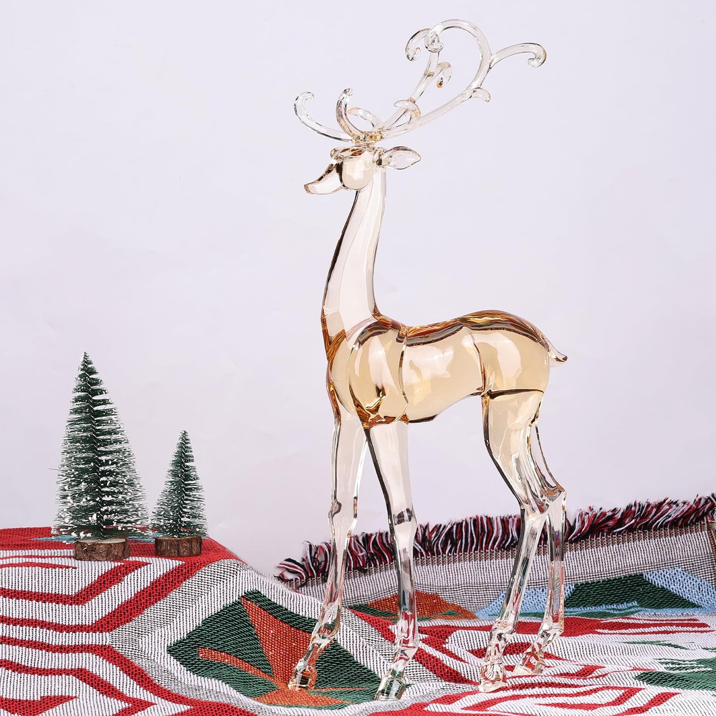 18" Tall Acrylic Christmas Reindeer Figurine - Elegant Clear Large Reindeer Ornaments for Christmas Indoor Decor, Holiday Centerpiece, Living Room, Fireplace, Table Display (Gold Standing Reindeer)