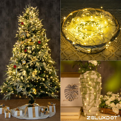 ZELUXDOT Fairy Lights Plug in,400FT 1200LEDs Waterproof Led String Lights,8 Modes Remote Twinkle Light for Outdoor Indoor Christmas Wedding Birthday Garden Party Decorations,Green Wire,Warm White