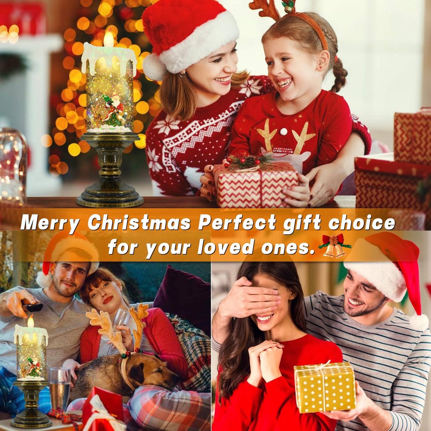 AOMIL Christmas Flameless Candles, Flickering Flameless Candles with Timer, Christmas LED Candles Battery Operated, Snow Globe Candle Light for Christmas Decorations
