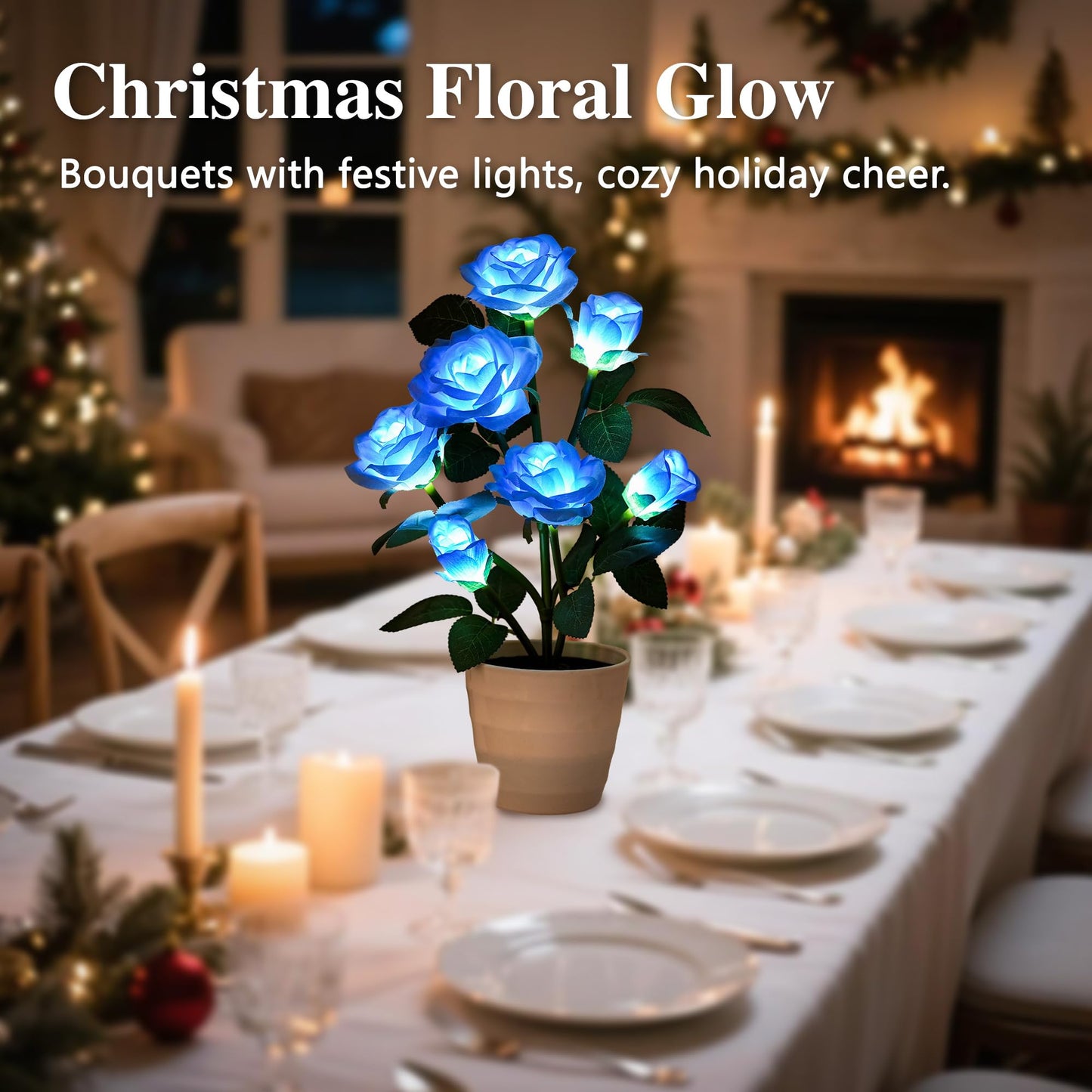 hibeauti Artificial Blue Rose Flower Lamp LED Lights, Flower Table Lamp for Bedroom Bar Coffee Shop Wedding Valentines Mothers Day Birthday Christmas - Unique Gifts for Women Her Girlfriend Wife Mom