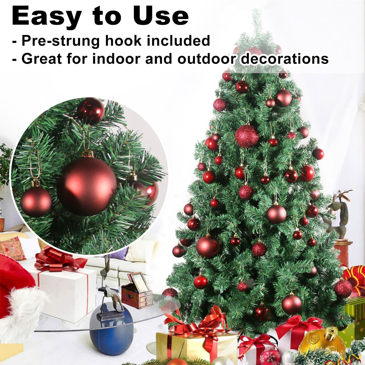 Maroon 3.2" Large Christmas Balls - Christmas Tree Decoration Ornaments Shatterproof Hanging Balls for Birthday Halloween Holiday Wedding Decorations Set of 24pcs