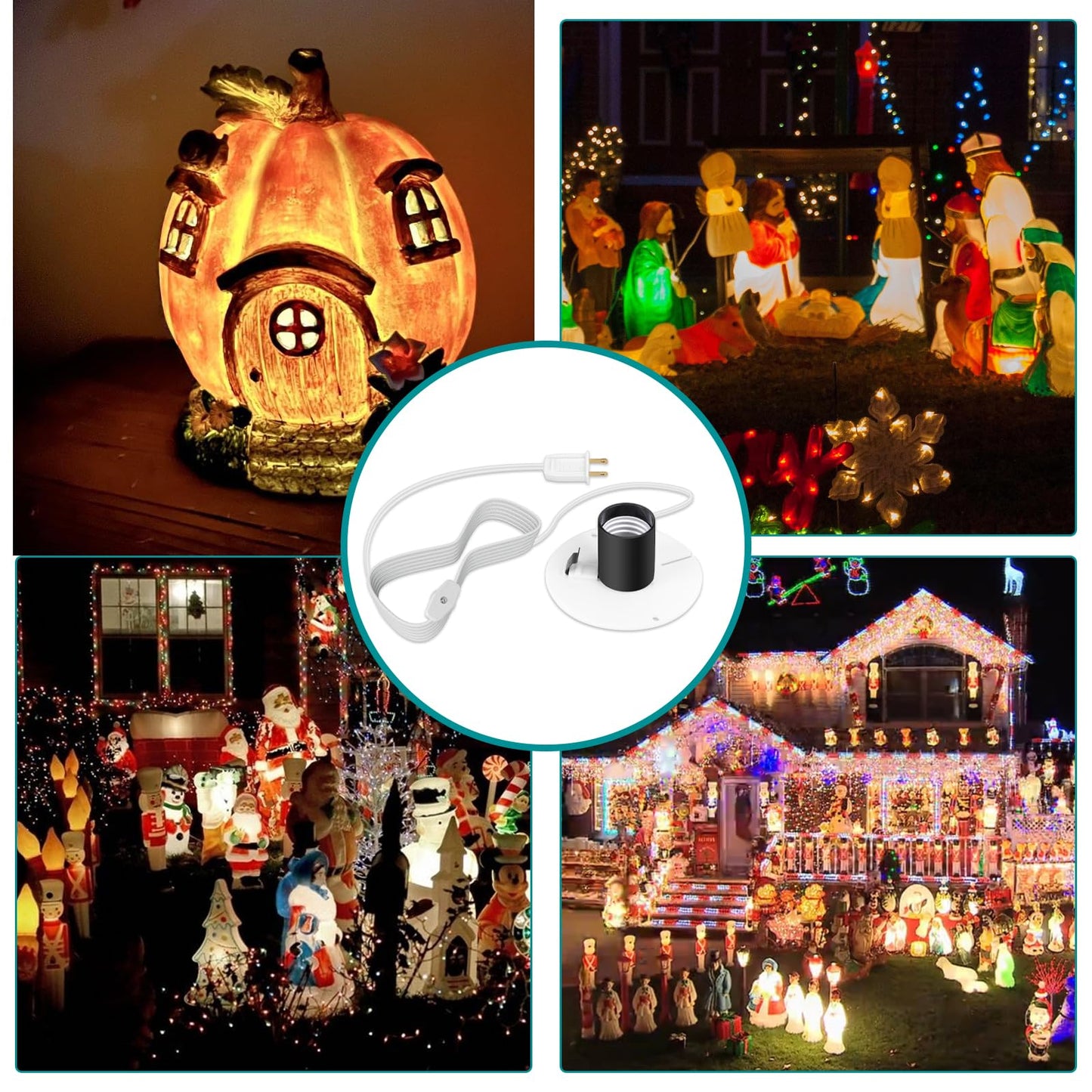 Basysion Blow Mold Light Kit Replacement Medium Base LightLight Cord with Switch, for MB48 E26 E27LED Single Light Cord Kit,for Christmas Village Halloween Salt Lamps Home Festive (2 Sets)