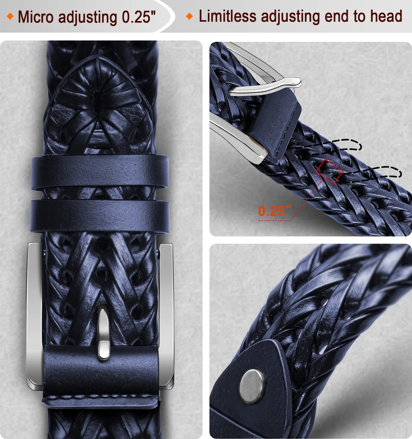 KEMISANT Mens belt 2 Pack, Woven Braided Leather Belt for Men Causal Golf Pants Polo Shirts Matching