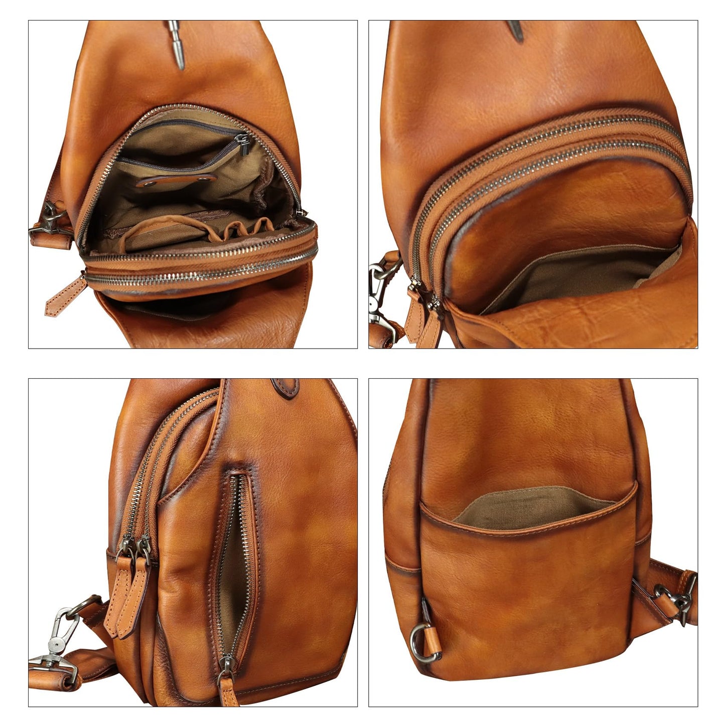 IVTG Genuine Leather Sling Bag for Men Women Crossbody Bag Chest Bag Sling Backpack Purses Hiking Sports Travel Daypack (Brown)
