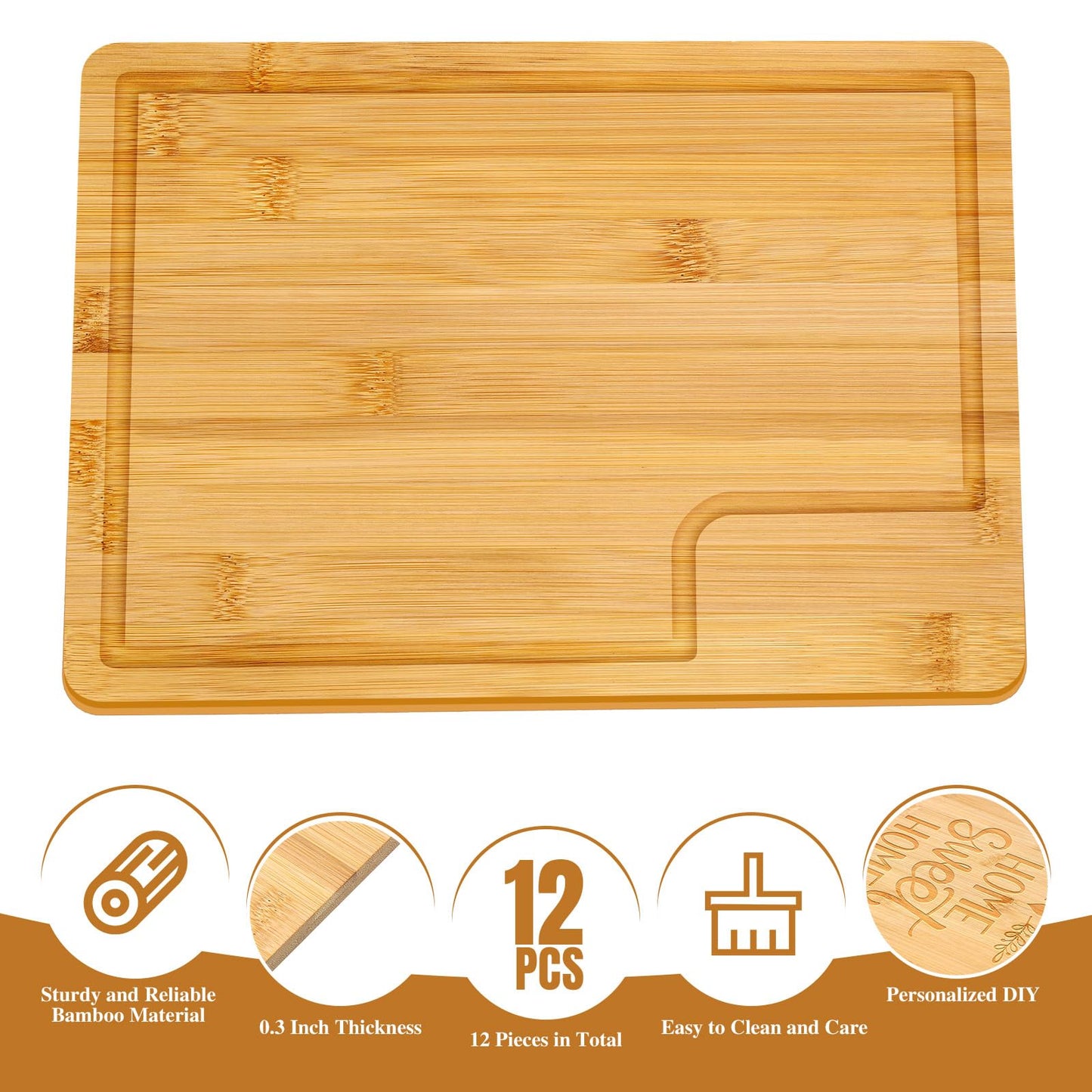 Lincia 12 Pcs Cutting Board Bulk with Juice Groove Christmas Charcuterie Board Large Bamboo Rectangular Wooden Cutting Boards for Kitchen Xmas Party Bridal Shower Favor Meat Cheese Bread Vegetables