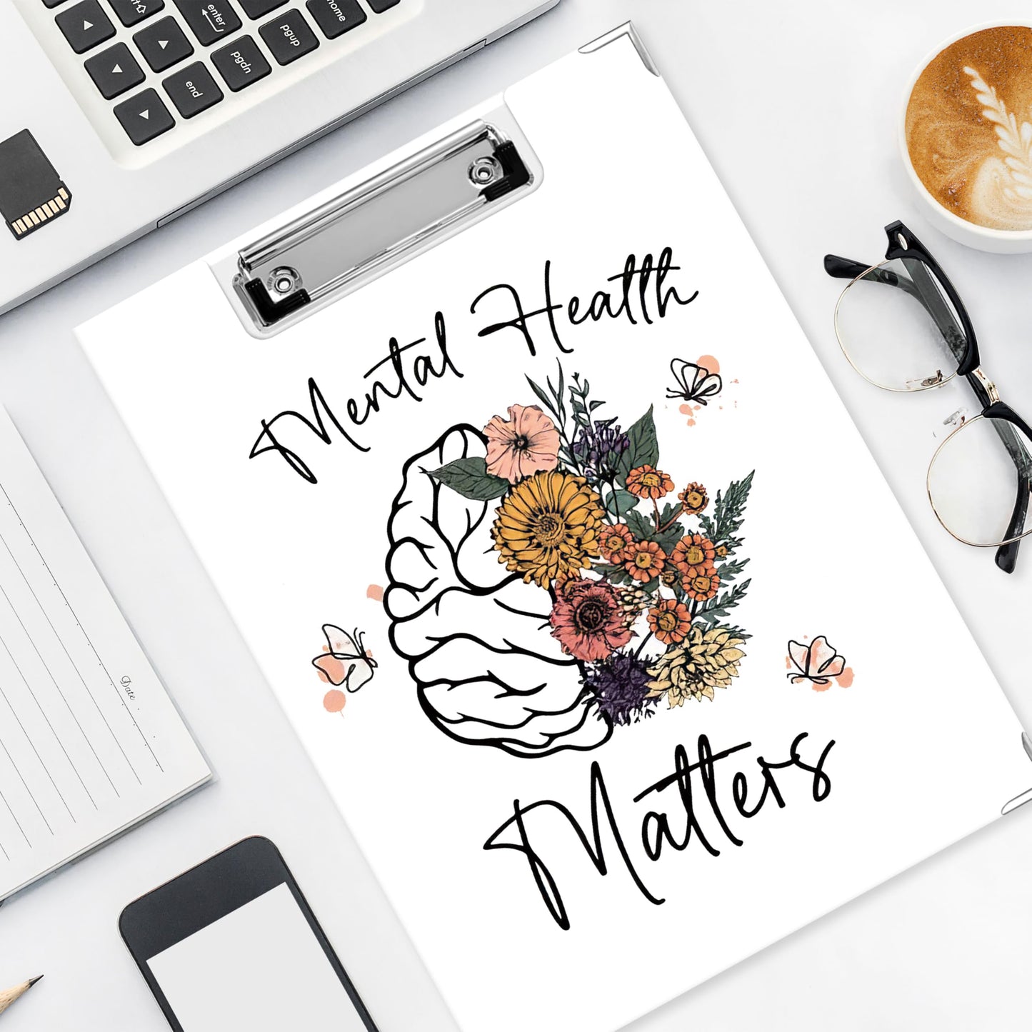 APJYM Mental Health Matters Clipboard with Storage for Office Desk, Inspirational Gifts Padfolio with Clipboard for Teachers Students Therapists Counselors Supplies, 12.6 x 9.3 in