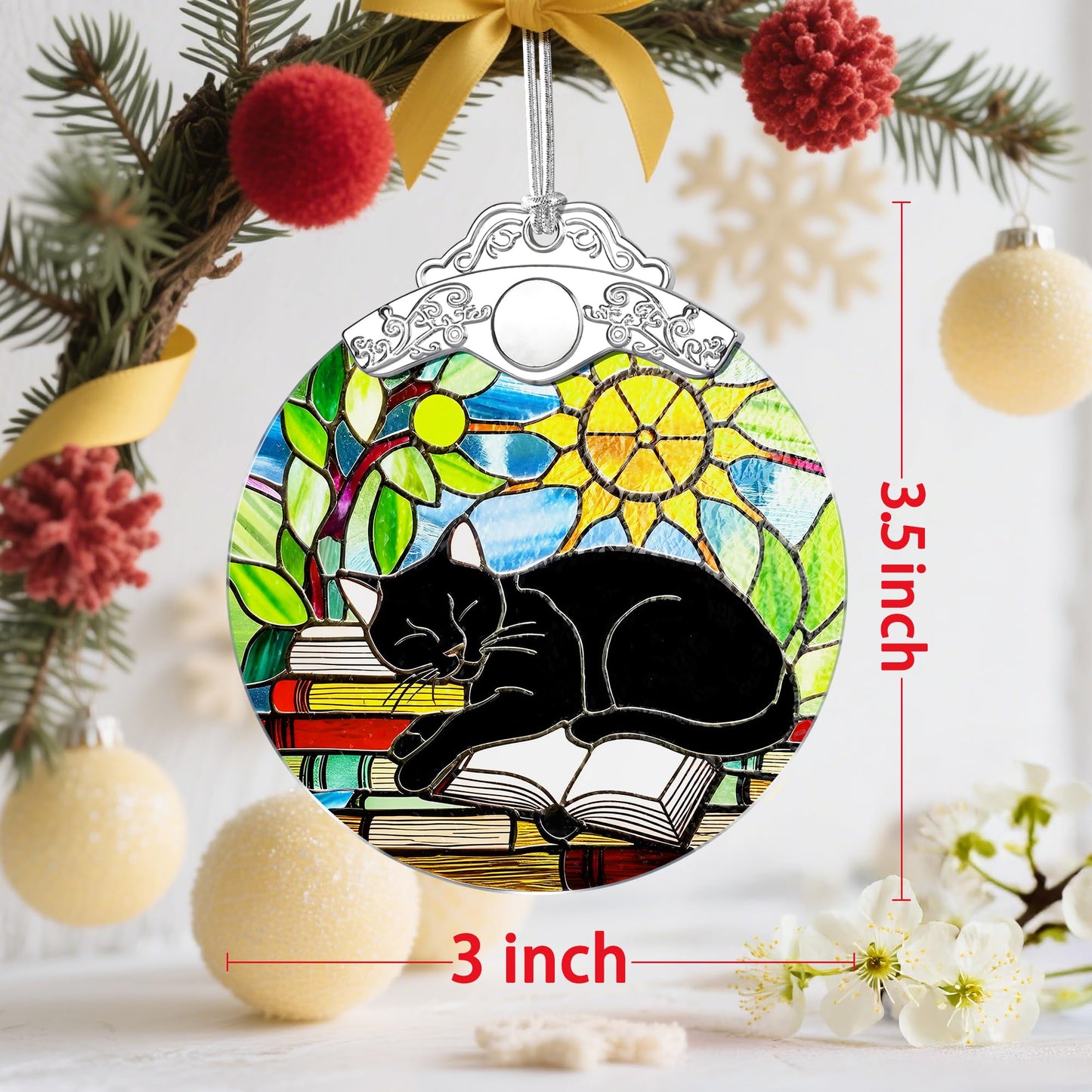 Stained Glass Black Cat Christmas Ornament: Christmas Tree Ornaments & Decor, Holiday Decor – Holiday Presents, Gift Exchange Ideas & Elegant Keepsake for Family, Coworkers & Friends