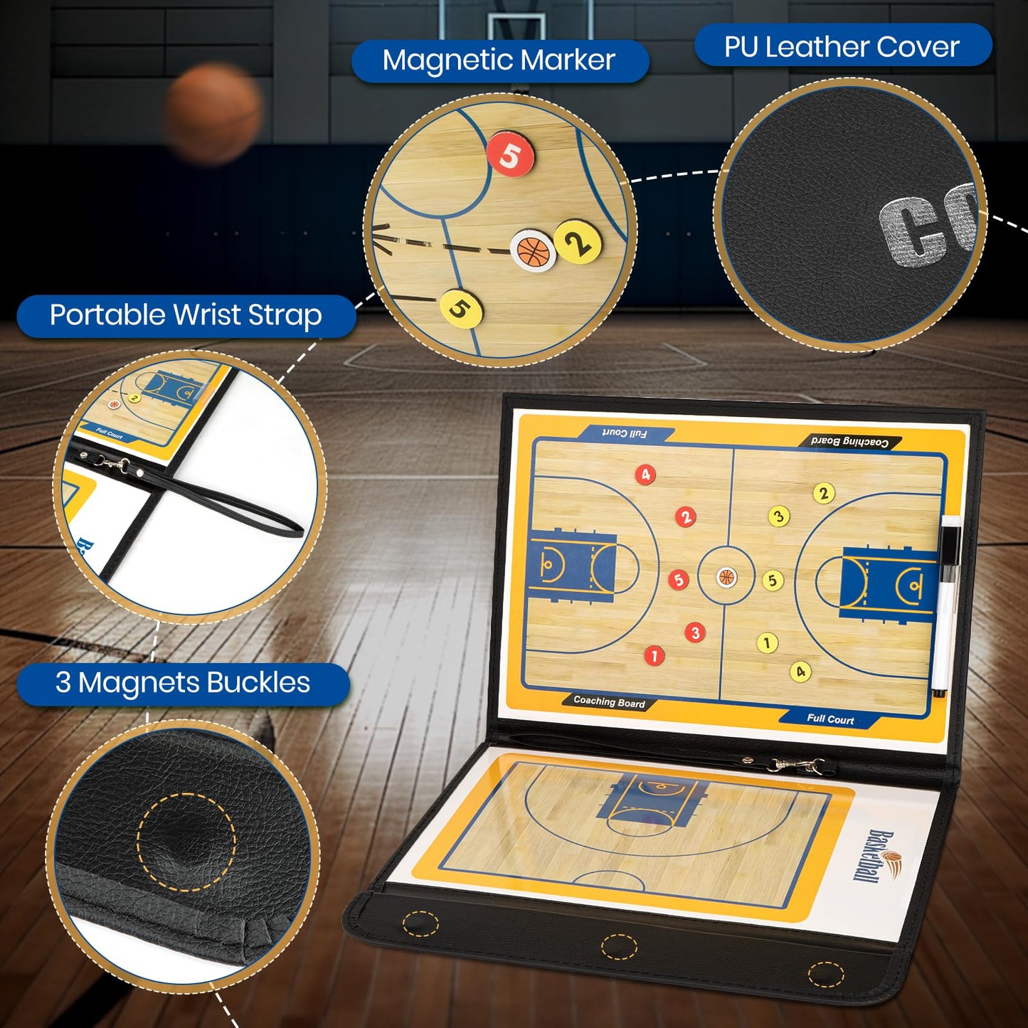 Keweis Basketball Coaching Board Coaches Clipboard Tactical Magnetic Board Kit with Dry Erase, Marker Pen and Zipper Bag (Basketball Board) (Basketball Coaching Board) (Basketball Coaching Board)