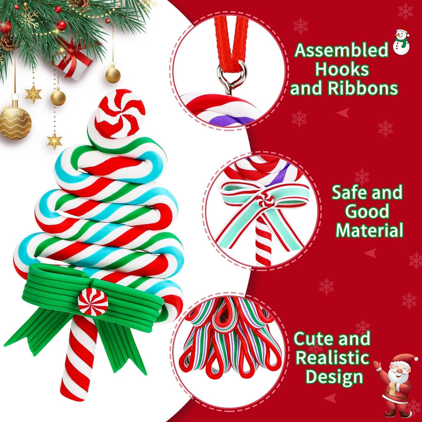 AUGSUN 16Pcs Christmas Lollipop Ornaments, Christmas Mini Candy Cane Hanging Ornaments Polymer Clay Peppermint Pendants for Xmas Tree Party Home Decorations(Red and Blue)