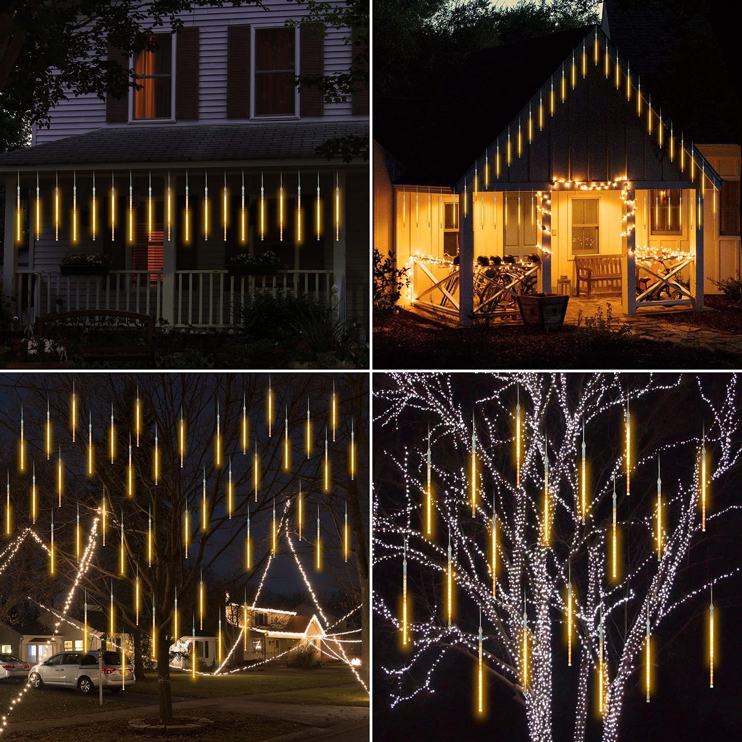 Meteor Shower Lights Outdoor, 16 Inches 10 Tubes 360 LED Snowfall Lights, Waterproof Meteor Christmas Light, Hanging Falling Rain Light for Tree Bushes Holiday Party Christmas Decor, Warm White